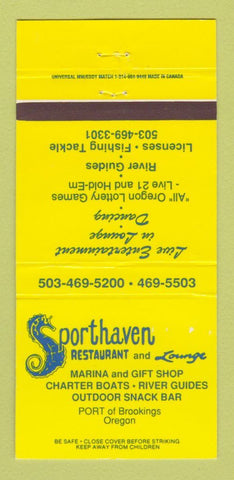 Matchbook Cover - Sporthaven Restaurant Marina Brookings OR 30 Strike