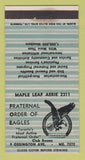 Matchbook Cover - Eagles Club Toronto ON 30 Strike