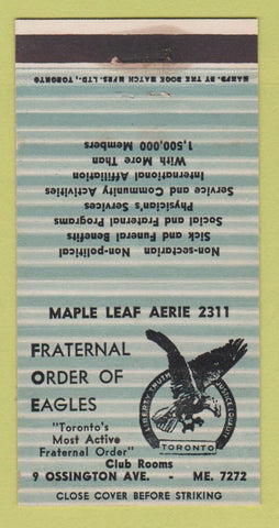 Matchbook Cover - Eagles Club Toronto ON 30 Strike