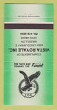 Matchbook Cover - Vista Royale Massillon OH Eagles Club 30 Strike
