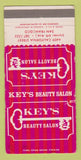 Matchbook Cover - Key's Beauty Salon San Francisco CA 30 Strike