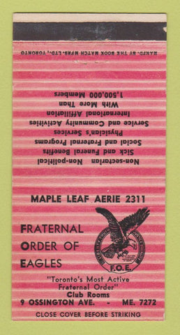 Matchbook Cover - Eagles Club Toronto ON 30 Strike
