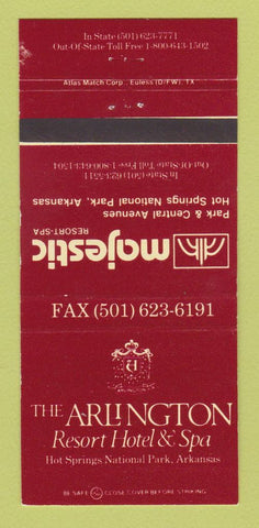 Matchbook Cover - Arlington Resort Hot Springs National Park AR 30 Strike