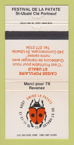 Matchbook Cover - Festival De LA Patate St Ubalde QC Caisse Populaire 30 Strike