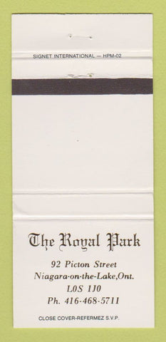 Matchbook Cover - The Royal Park Niagara on the Lake ON 30 Strike