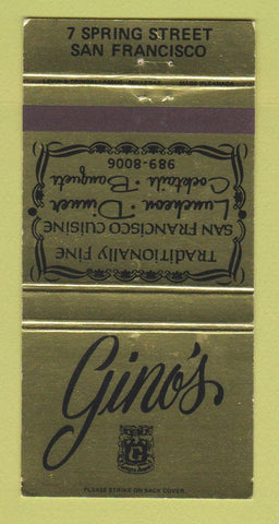 Matchbook Cover - Gino's Restaurant San Francisco CA 30 Strike