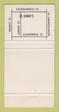 Matchbook Cover - Gino's Restaurant San Francisco CA 30 Strike