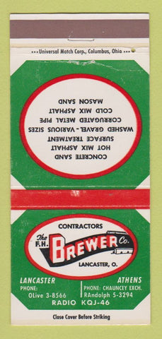 Matchbook Cover - Brewer Contractors Lancaster OH Athens 30 Strike