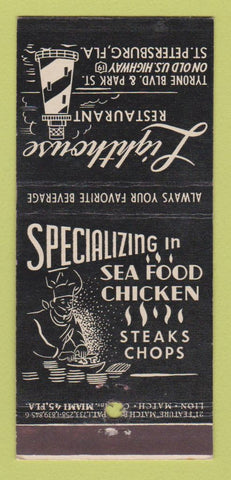 Matchbook Cover - Lighthouse Restaurant St Petersburg FL 21 Strike Feature