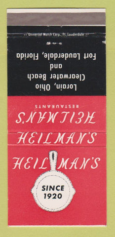 Matchbook Cover - Hielman's Restaurant Lorain OH Clearwater FL 30 Strike