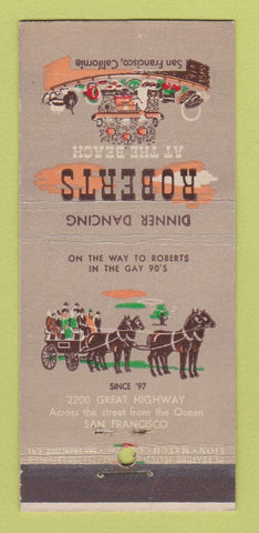 Matchbook Cover - Roberts at the Beach San Francisco CA 21 Strike Feature
