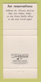 Matchbook Cover - Sun Valley ID Resort Union Pacific 30 Strike