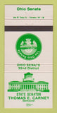 Matchbook Cover - State Senator Thomas Carney OH Ohio 30 Strike