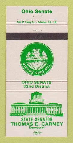 Matchbook Cover - State Senator Thomas Carney OH Ohio 30 Strike