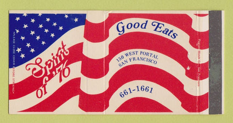 Matchbook Cover - Spirit of 76 Restaurant San Francisco CA 30 Strike