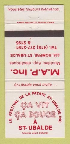 Matchbook Cover - Ca Vit Ca Bouce St Ubalde QC MAP Electronics 30 Strike