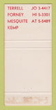Matchbook Cover - Anderson Clayton Funeral Terrell Forney Kemp TX WEAR 30 Strike