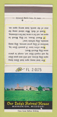 Matchbook Cover - Our Lady's Retreat House Warrenton MO WEAR 30 Strike