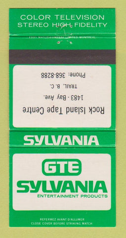 Matchbook Cover - GTE Sylvania TV Rock Island Tapes Trail BC 30 Strike