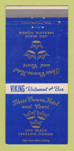 Matchbook Cover - Three Crowns Hotel Court Sarasota FL WEAR 30 Strike