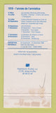 Matchbook Cover - 1918 1988 WWI Anniversary  France 30 Strike