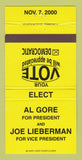 Matchbook Cover - Al Gore for President 2000 Joe Lieberman YELLOW 30 Strike
