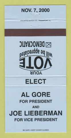 Matchbook Cover - Al Gore for President 2000 Joe Lieberman BLUE 30 Strike