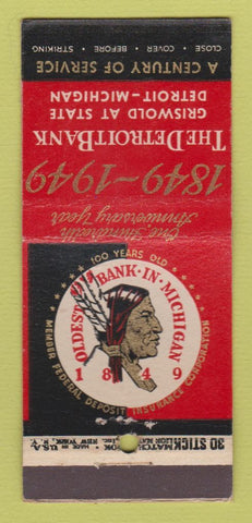 Matchbook Cover - The Detroit Bank MI 1949 30 Stick