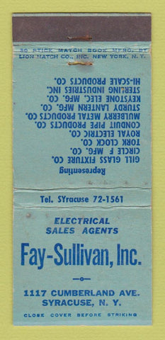 Matchbook Cover - Fay Sullivan Electrical Sales Syracuse NY WEAR 30 Stick