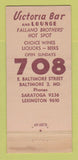 Matchbook Cover - Victoria Bar Lounge Baltimore MD 30 Stick