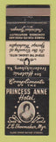 Matchbook Cover - Princess Anne Hotel Fredericksburg VA