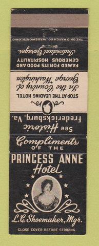 Matchbook Cover - Princess Anne Hotel Fredericksburg VA