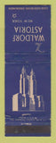 Matchbook Cover - Waldorf Astoria Hotel New York City  WORN
