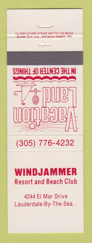 Matchbook Cover - Windjammer Resort Beach Club Lauderdale by the Sea FL