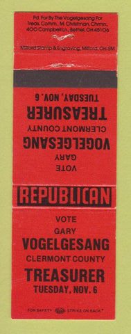 Matchbook Cover - Gary Vogelgesang Treasurer Election Clermont County OH