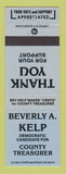 Matchbook Cover - Beverly A Kelp County Treasurer Election BLUE