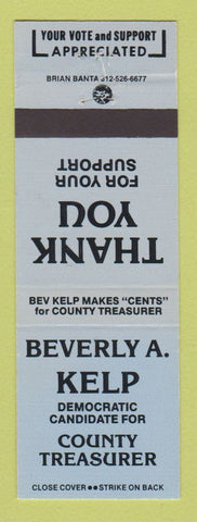 Matchbook Cover - Beverly A Kelp County Treasurer Election BLUE