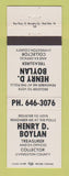 Matchbook Cover - Henry Boylan Treasurer Collector Livington County