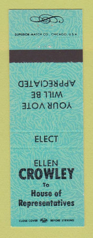Matchbook Cover - Ellen Crowley House of Reps Election Laramie WY TEAL