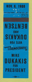 Matchbook Cover - Mike Dukakis for President 1988
