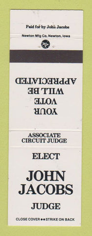 Matchbook Cover - John Jacobs Judge Election