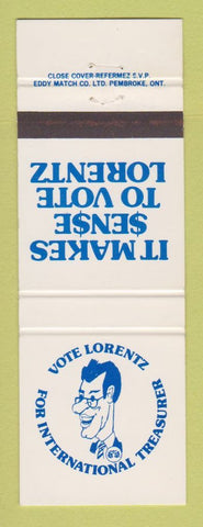 Matchbook Cover - Vote Lorentz for International Treasurer