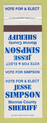 Matchbook Cover - Jesse Simpson Monroe County Sheriff Election