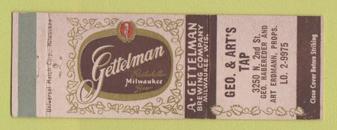 Matchbook Cover - Gettelman Beer Geo & Art's Tap