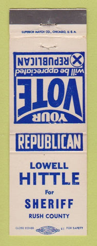 Matchbook Cover - Lowell Hittle for Sheriff Rush County Election