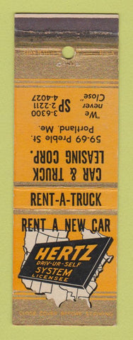 Matchbook Cover - Hertz Car Rentals Portland ME WEAR