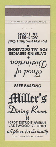 Matchbook Cover - Miller's Dining Room Lakewood OH