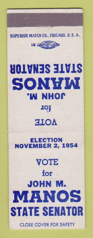 Matchbook Cover - John M Manos State Senator Election 1954