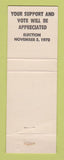 Matchbook Cover - Walter T Anderson Treasurer Election Montgomery County 1970