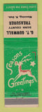 Matchbook Cover GT Grunwall Dunn County Treasurer Election Manning ND Christmas